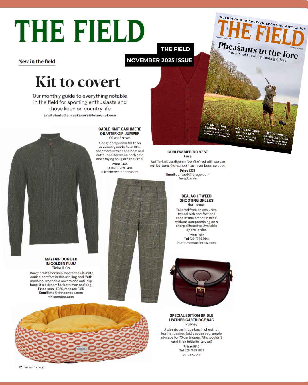 Tinka and Co. London Mayfair Dog Bed featured in The Field Magazine